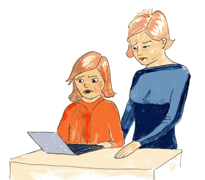 Lucy and her mum stare at the computer and read the unkind words