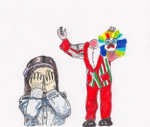 The clown's head seemed to have been chopped off.