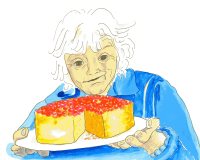 Upside-down cake painted